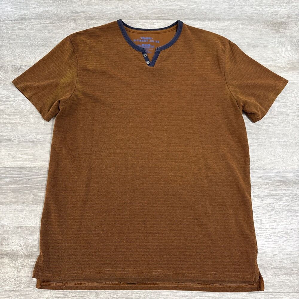 Alexander Julian Shirt Men’s Large Brown Jacquard Short Sleeve Henley
